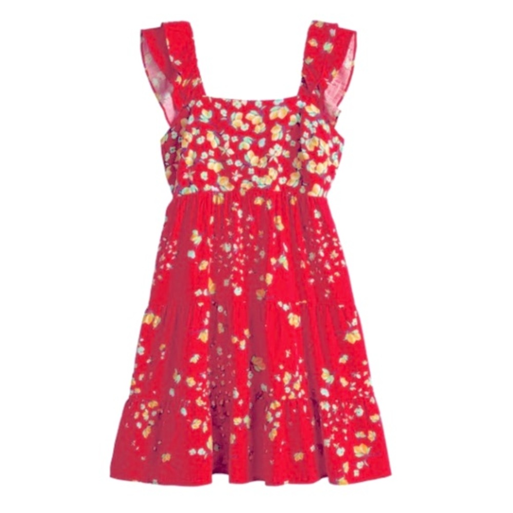 LC Lauren Conrad Linen Blend Ruffle-Sleeve Fit & Flare Dress - Red Lemon Orchard